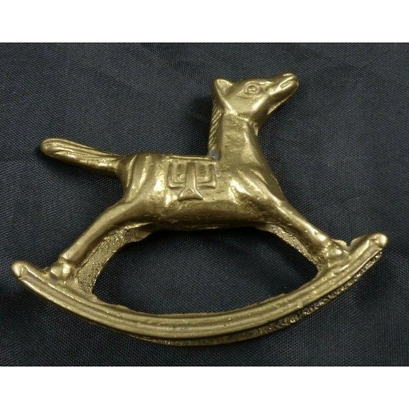 Miniature Solid Brass Rocking Horse Figurine Statue Saddle Western Vintage - Picture 8 of 12